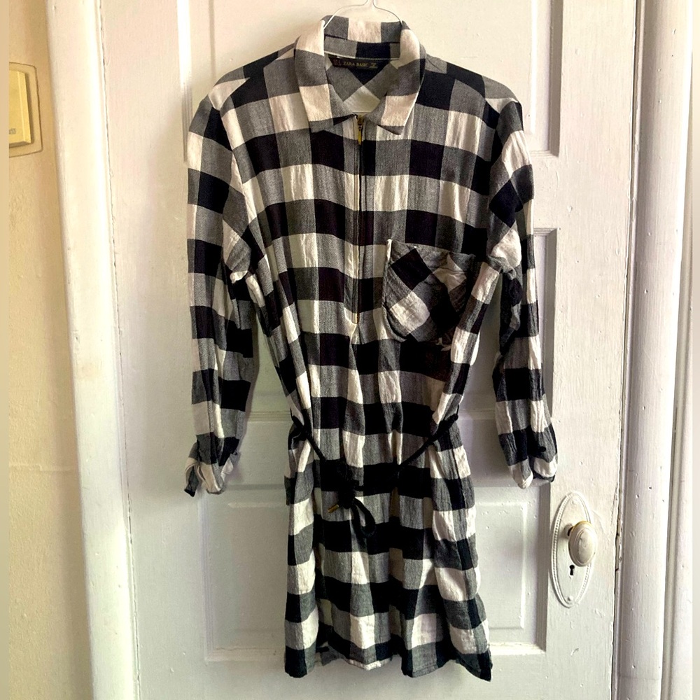 Zara Basic Black And White Button Mini Dress Tuni… - image 1